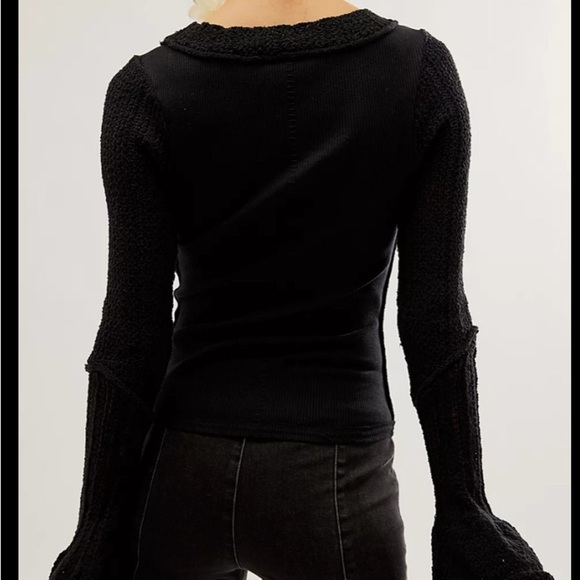 Free People Cuffing Season Long Sleeve Top Black size M - Picture 3 of 4